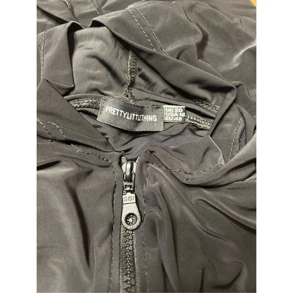 PRETTY LITTLE THING Full Zip Hoodie Cropped Jacket Black Women’s Size 16 - Image 5