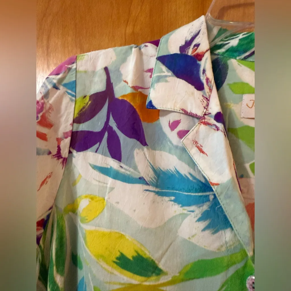 Jams World Crystal Camp Shirt Floral Rayon Hawaiian Colorful Vintage Small - Image 9