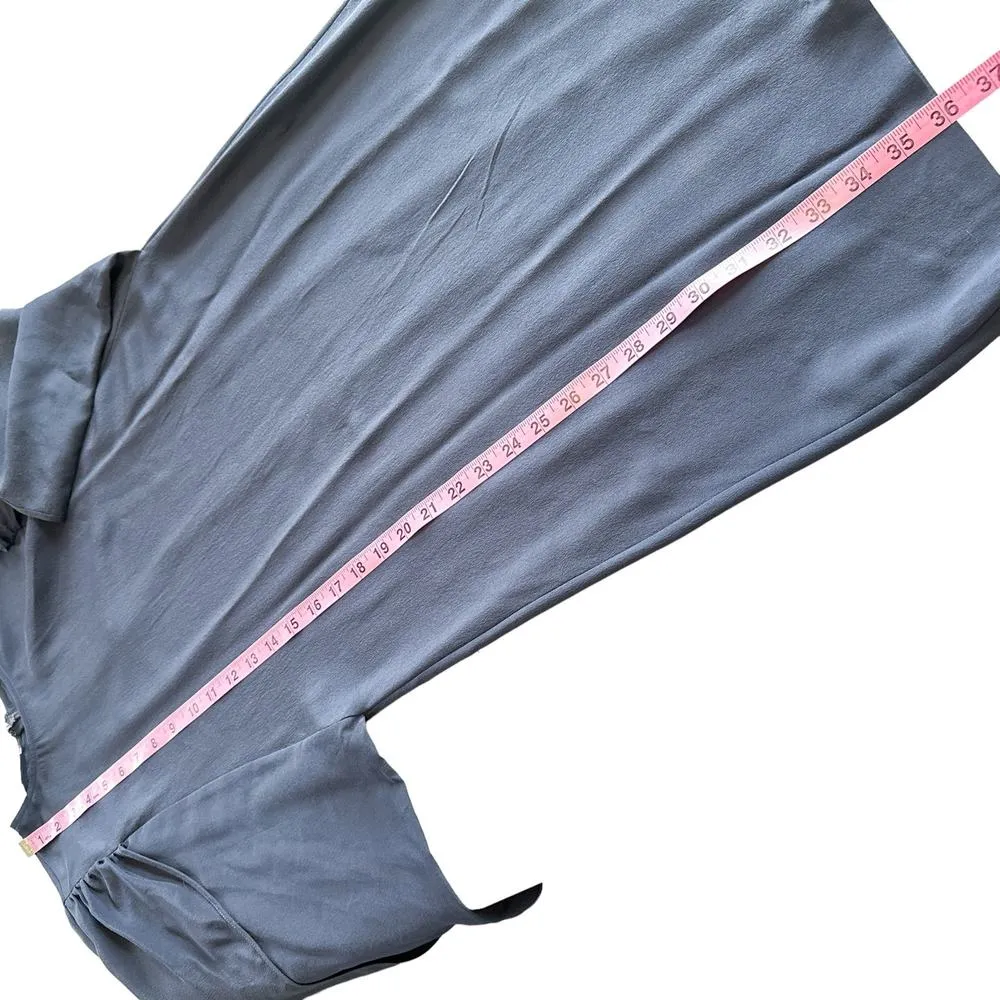 Stella McCartney Silk Crepe De Chine High Neck Split Sleeve Dress Navy 38 US 8 - Image 12