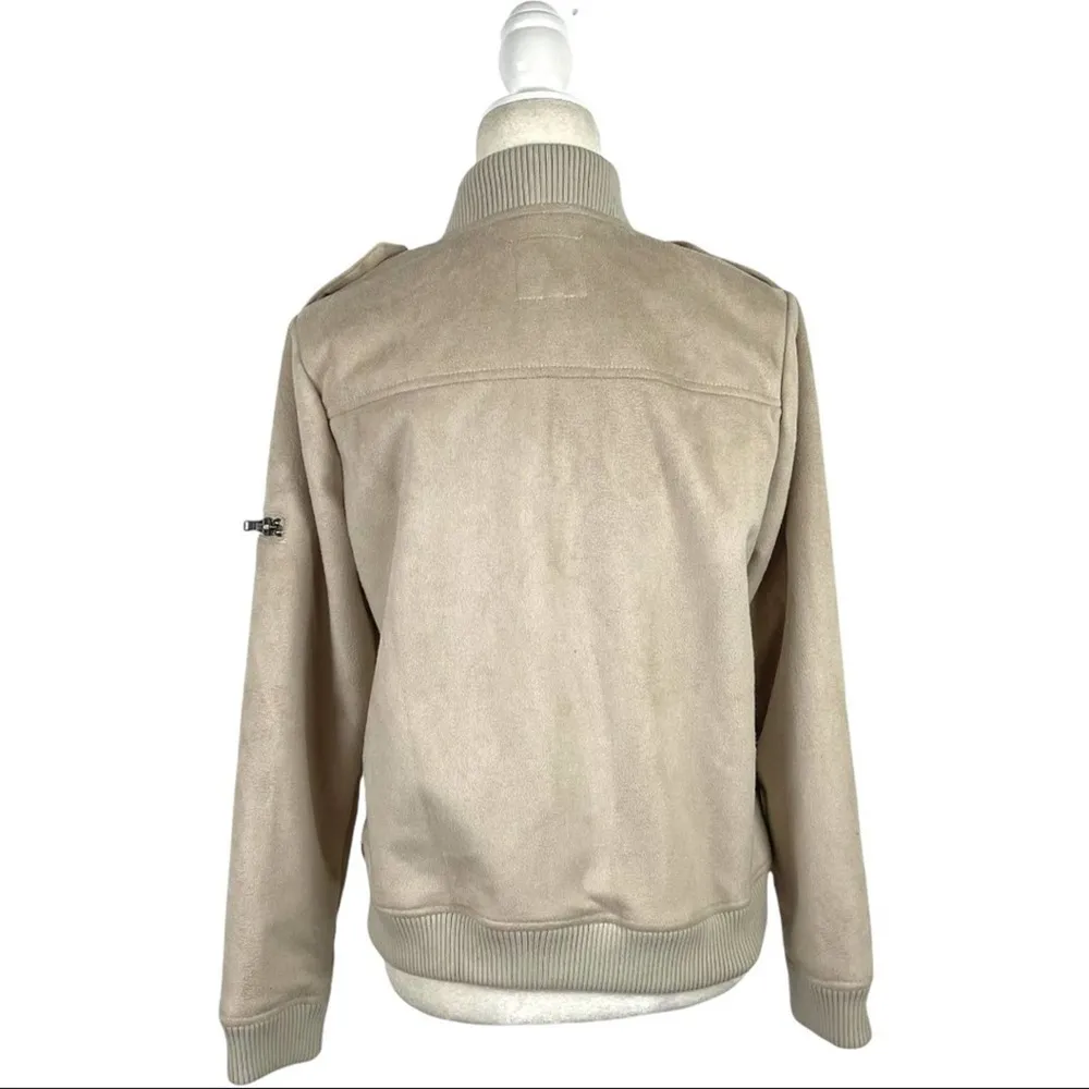 Chaser Faux Fur Lined Faux Suede Cropped Full Zip Jacket in Beige Size Medium - Image 8