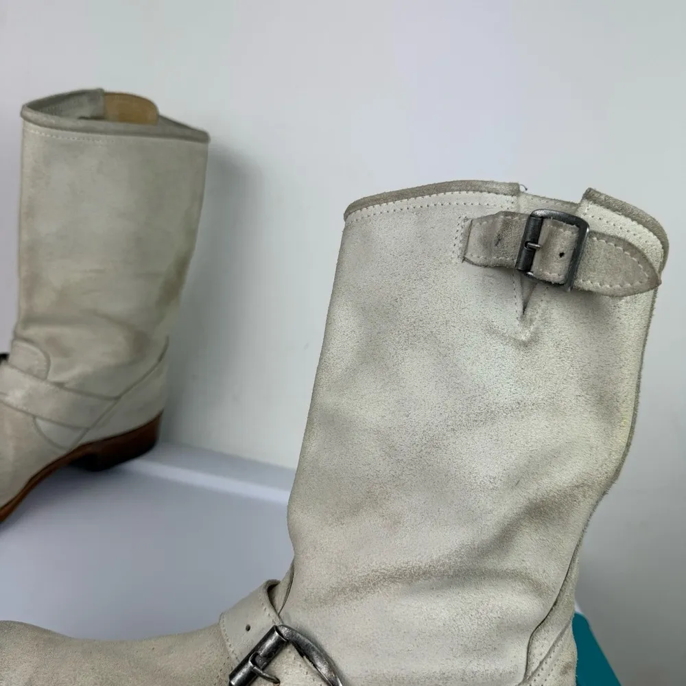 Sendra 2944 Womens Leather Engineer Bikers Boots Sz 8 White Distressed Buckle - Image 8