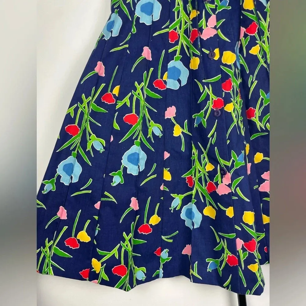 Vintage‎ Sanibel Sport Blue Tulip Floral Button Up Pleated A - Image 2