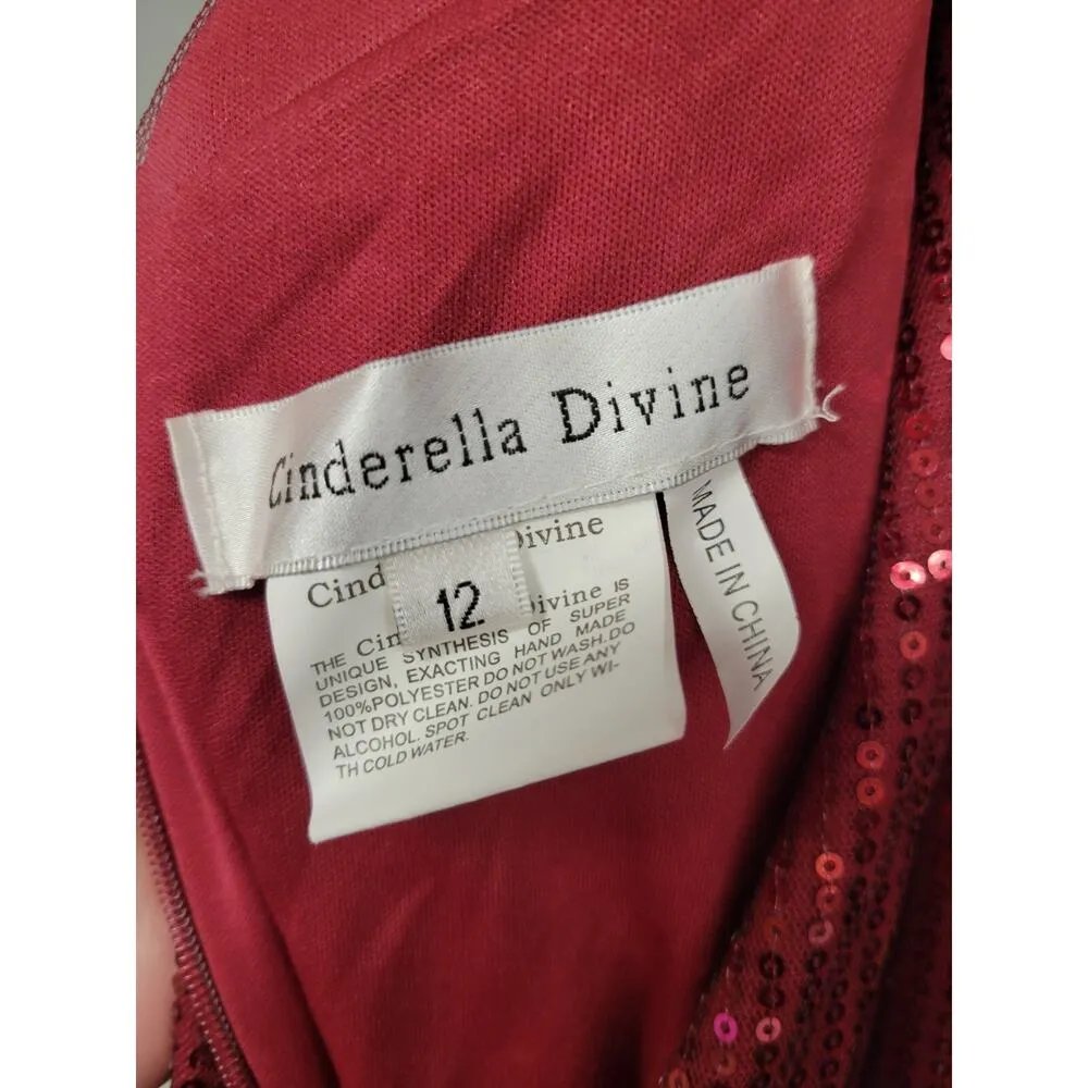 Cinderella Divine Maroon Burgundy Sequins Formal Dance Homecoming Dress Size 12 - Image 6