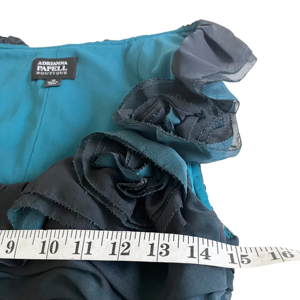 Adrianna Papell Boutique Teal Blue Black Ombré Shirred Cocktail Dress Size 10 - Image 8