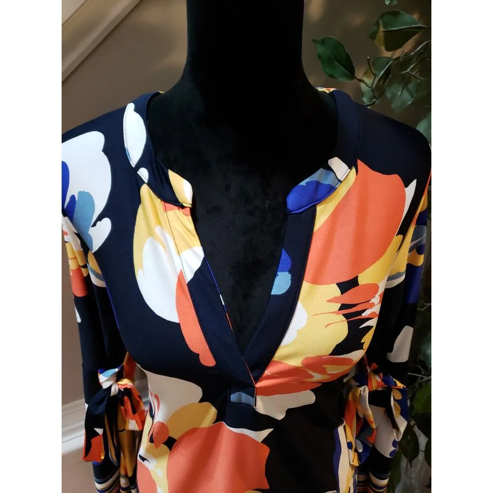 Melissa Paige Blouse Women's Multicolor Size M Long Knot Sleeves Floral Print - Image 6