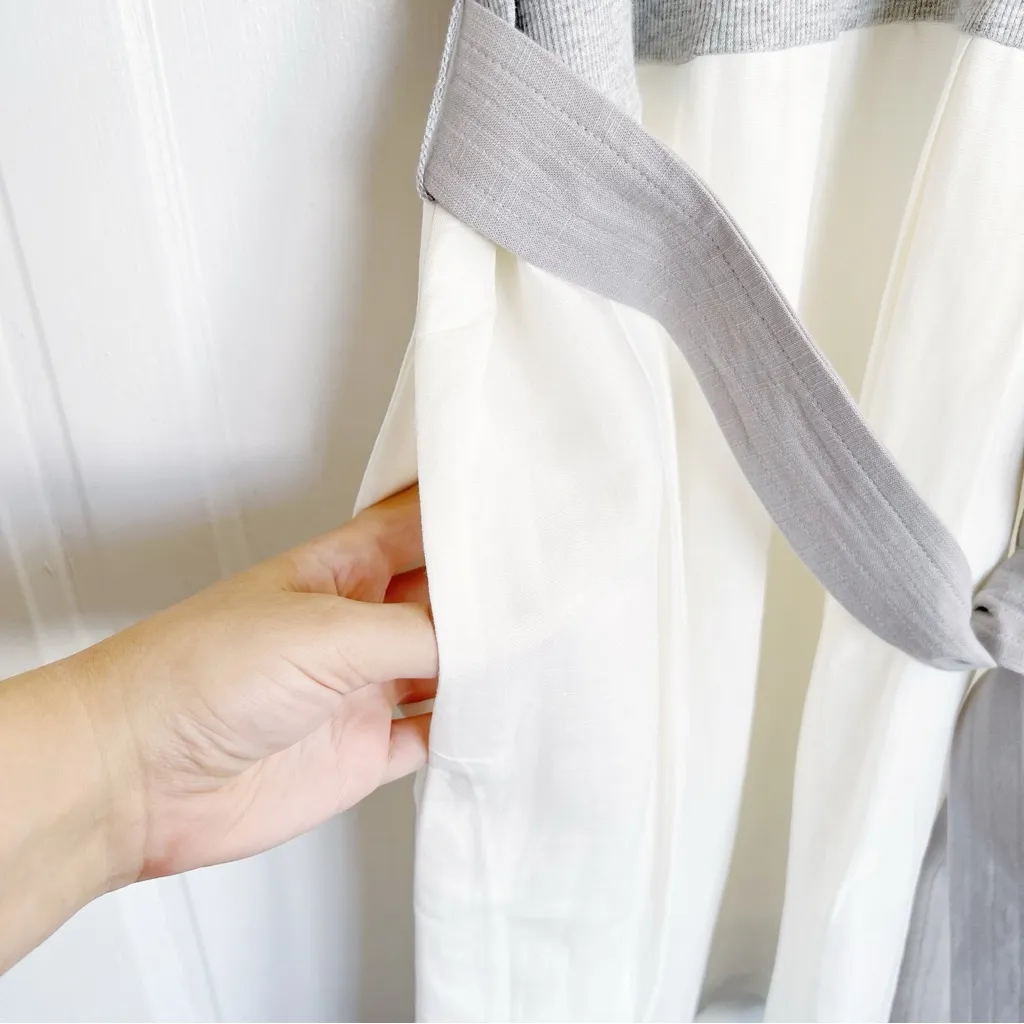 REISS • Zeta Mini Dress grey white linen drop tie waist sleeveless colorblock - Image 9