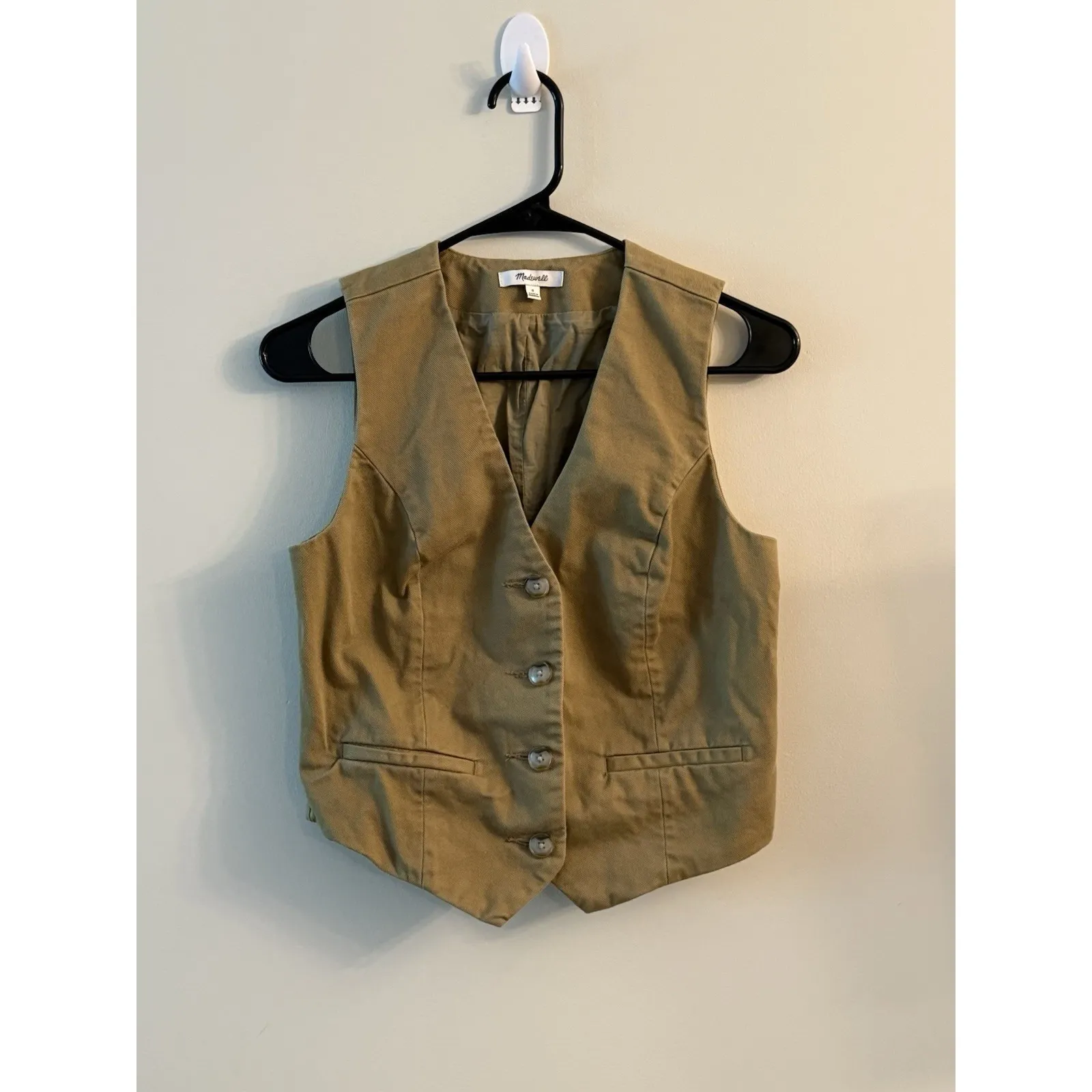 MADEWELL Button-Front Vest (Re)generative Chino Womens Sz 0 Dark‎ Khaki Twill - Image 2