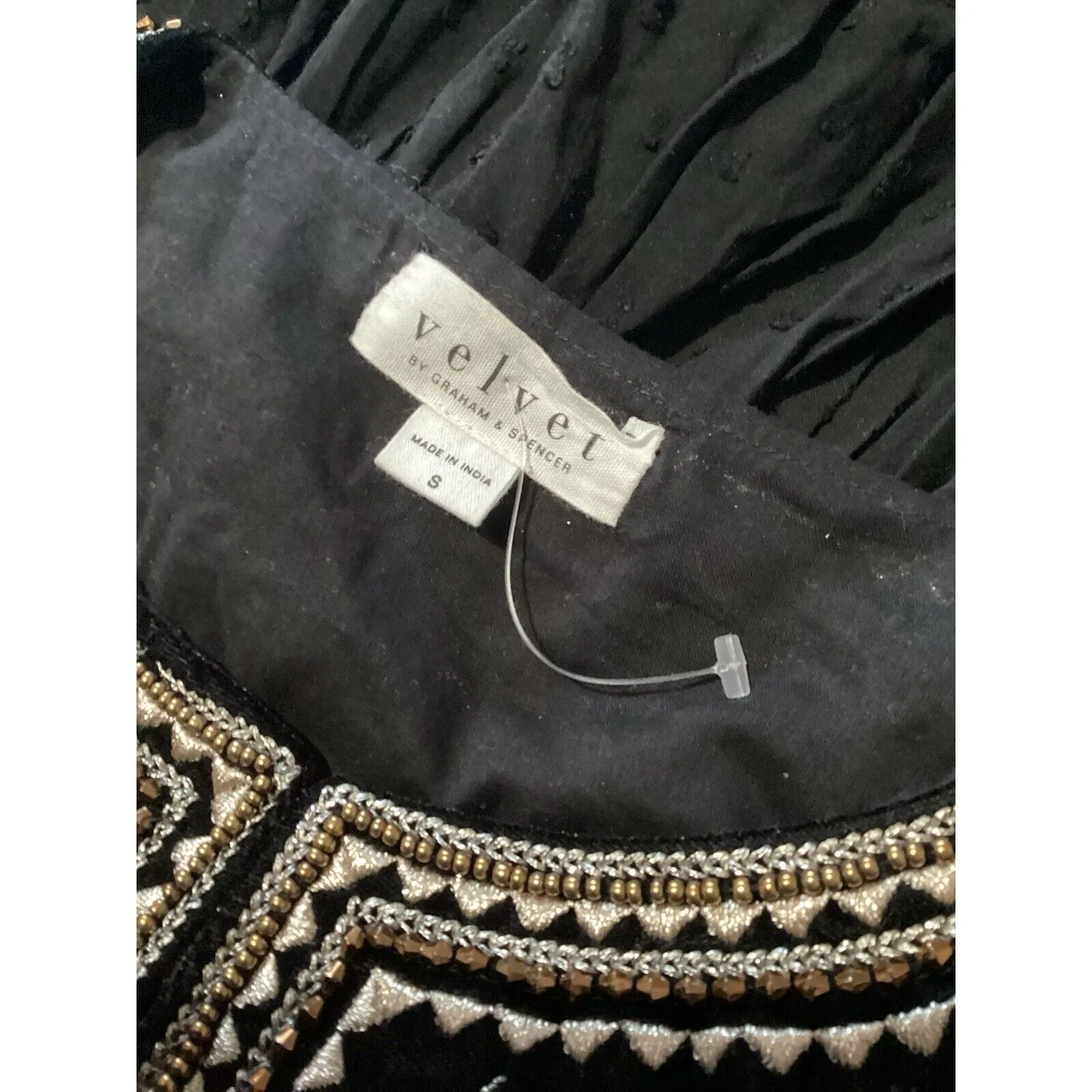 Velvet Graham Spencer Nixi Holiday Black Velvet Star Embroidered Jacket S - Image 7