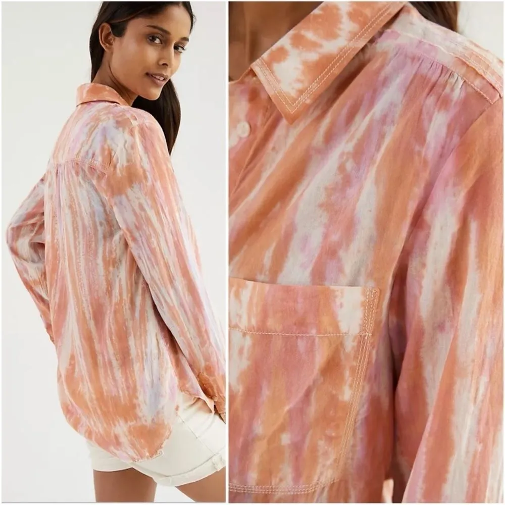 Anthropologie Pilcro Tie Dye Buttondown Shirt Orange Long Sleeve Size Small - Image 2