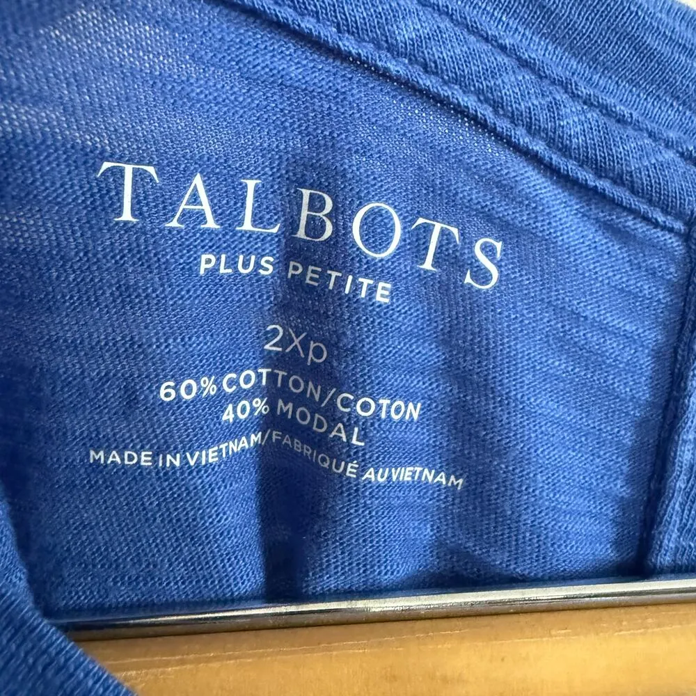 TALBOTS | Blue Cotton Modal Slub Knit Short Sleeve Tee Shirt | 2X Petite - Image 5