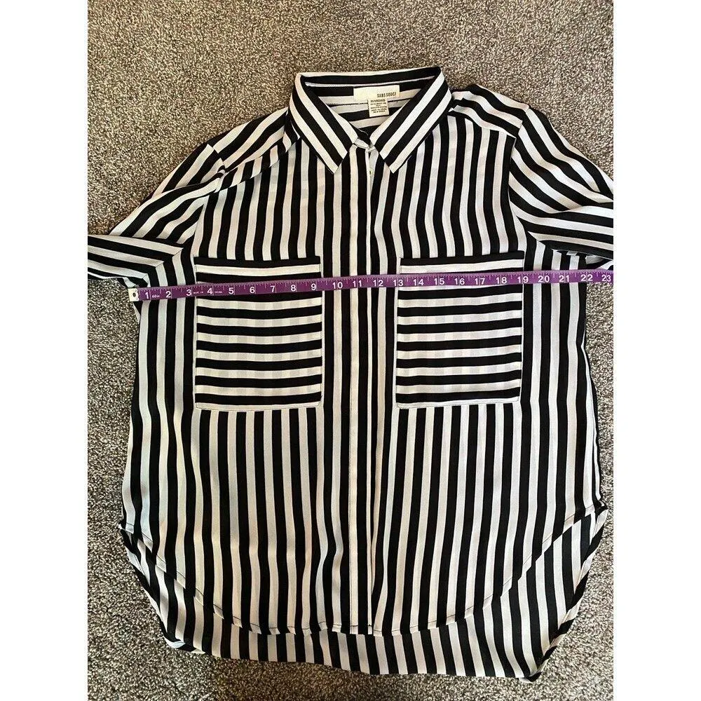 Sans Souci Black & White Vertical Stripe Blouse - Size M - Image 6
