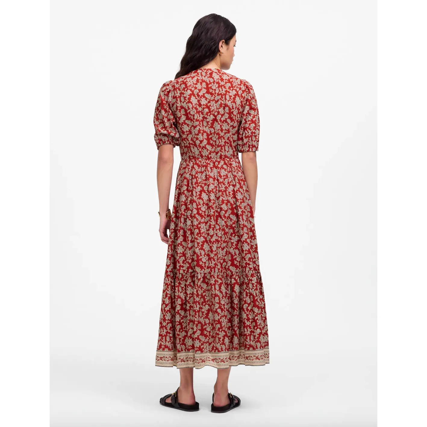 NEW Madewell Pintucked Puff Sleeve Midi Dress Floral Ground Madder Boho US 6 - Image 4