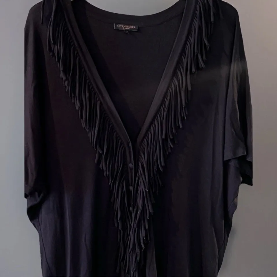 Leyendecker Los Angeles Short Sleeve Black Fringe Cardigan Western Equestrian M Size M - Image 3