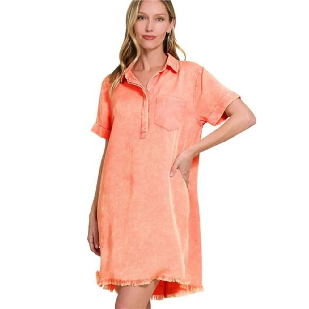 Zenana Tencel‎ Mineral Washed Collared Shirts Dress - Image 3