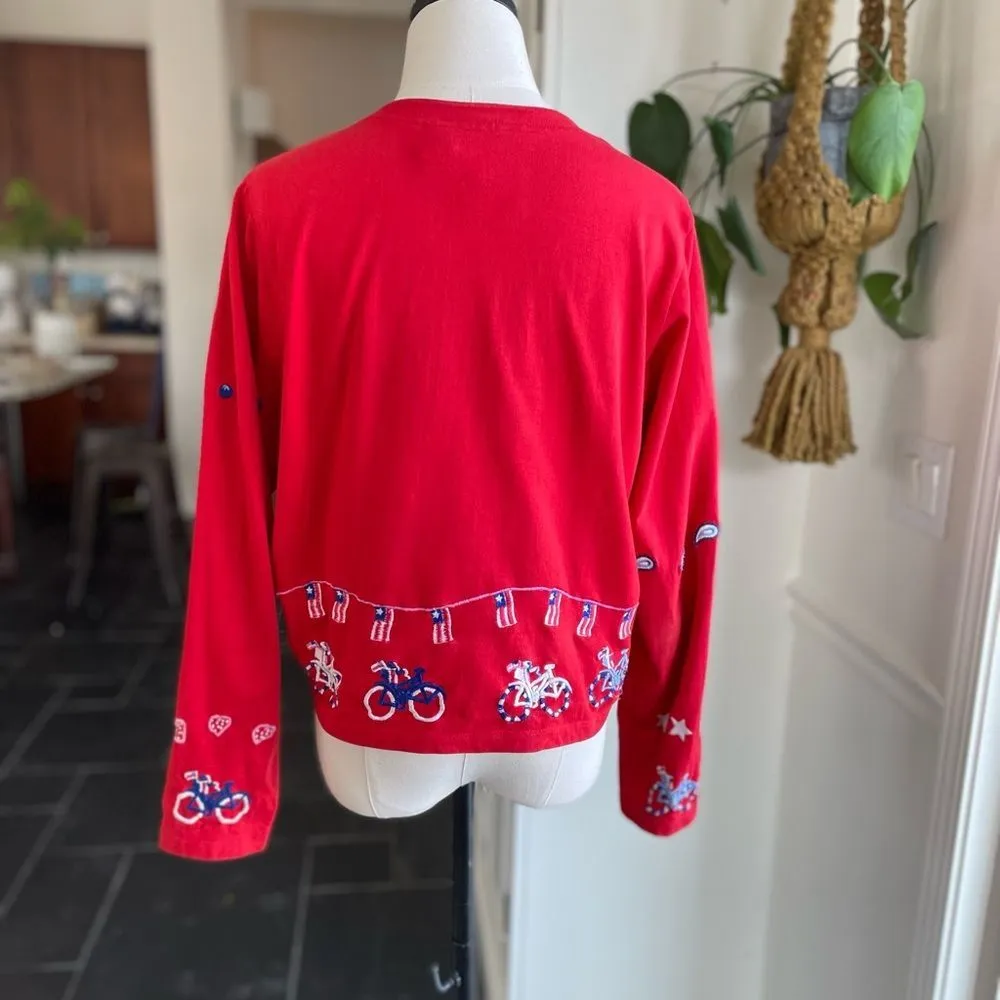 Michael Simon Lite Patriotic American Flag July 4th Button Front Crop Top M Red Size M - Image 6