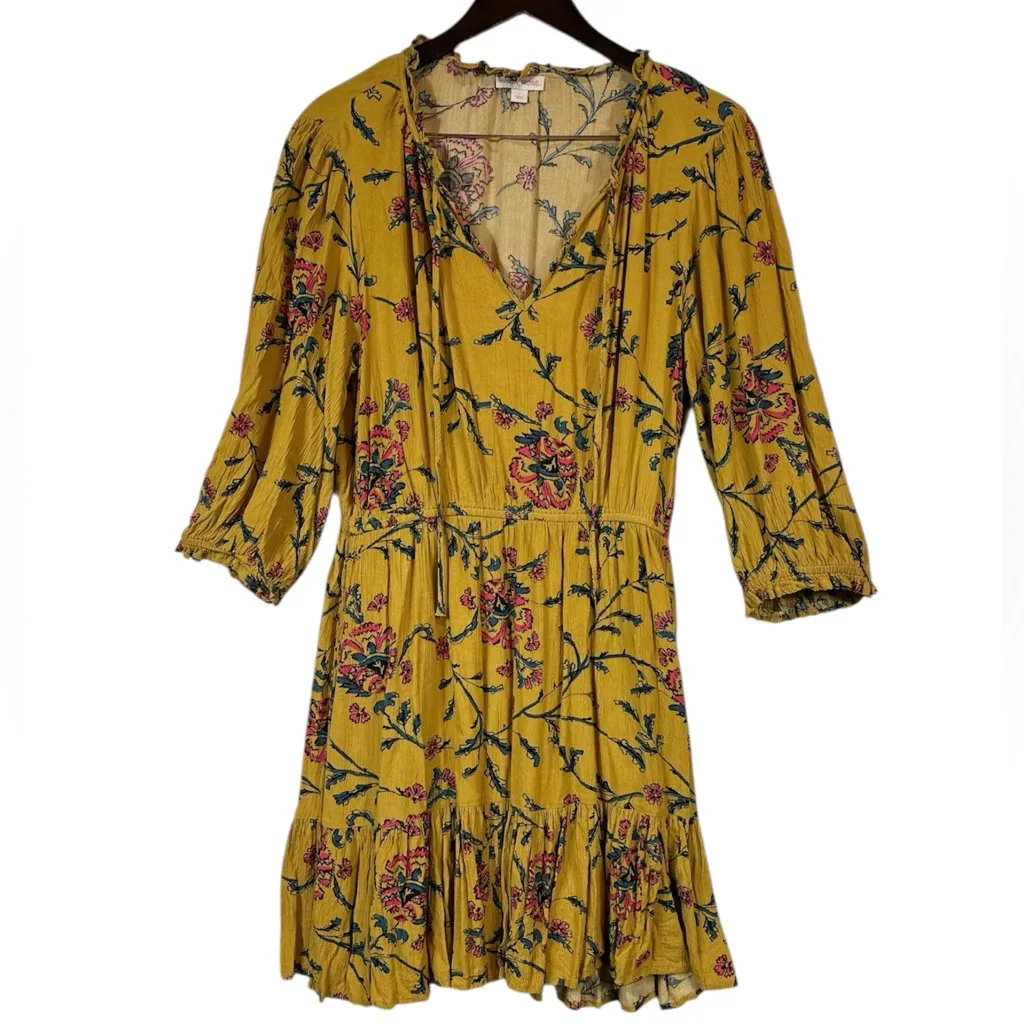 Knox Rose Women’s Classic Yellow Floral Printed Smocked Dress Pockets Size Large - Image 2