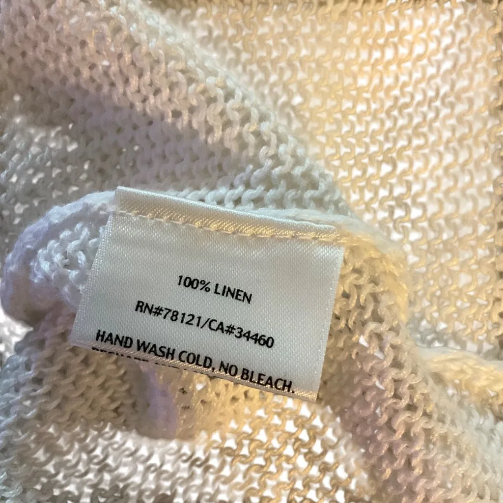 Eileen Fisher White Knit Long Sleeve Sweater 100% Linen Womens size L coastal - Image 3