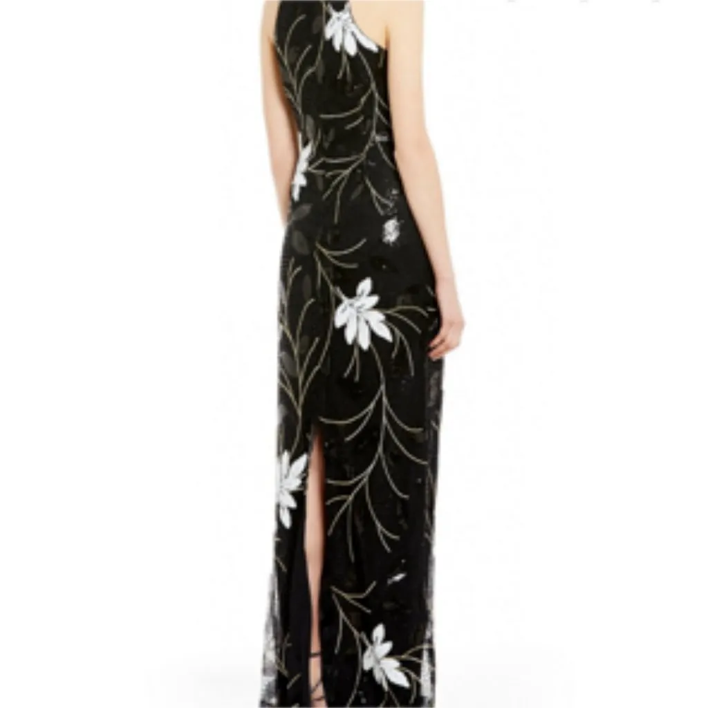 Badgley Mischka Belle Elegant Black Sequin Halter Neck Evening Gown 8 - Image 2