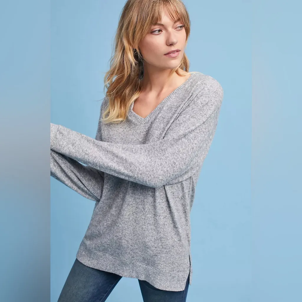 Anthropologie Saturday Sunday Gray Hacci Tunic Slouchy Comfort Plush Sweater - Image 2