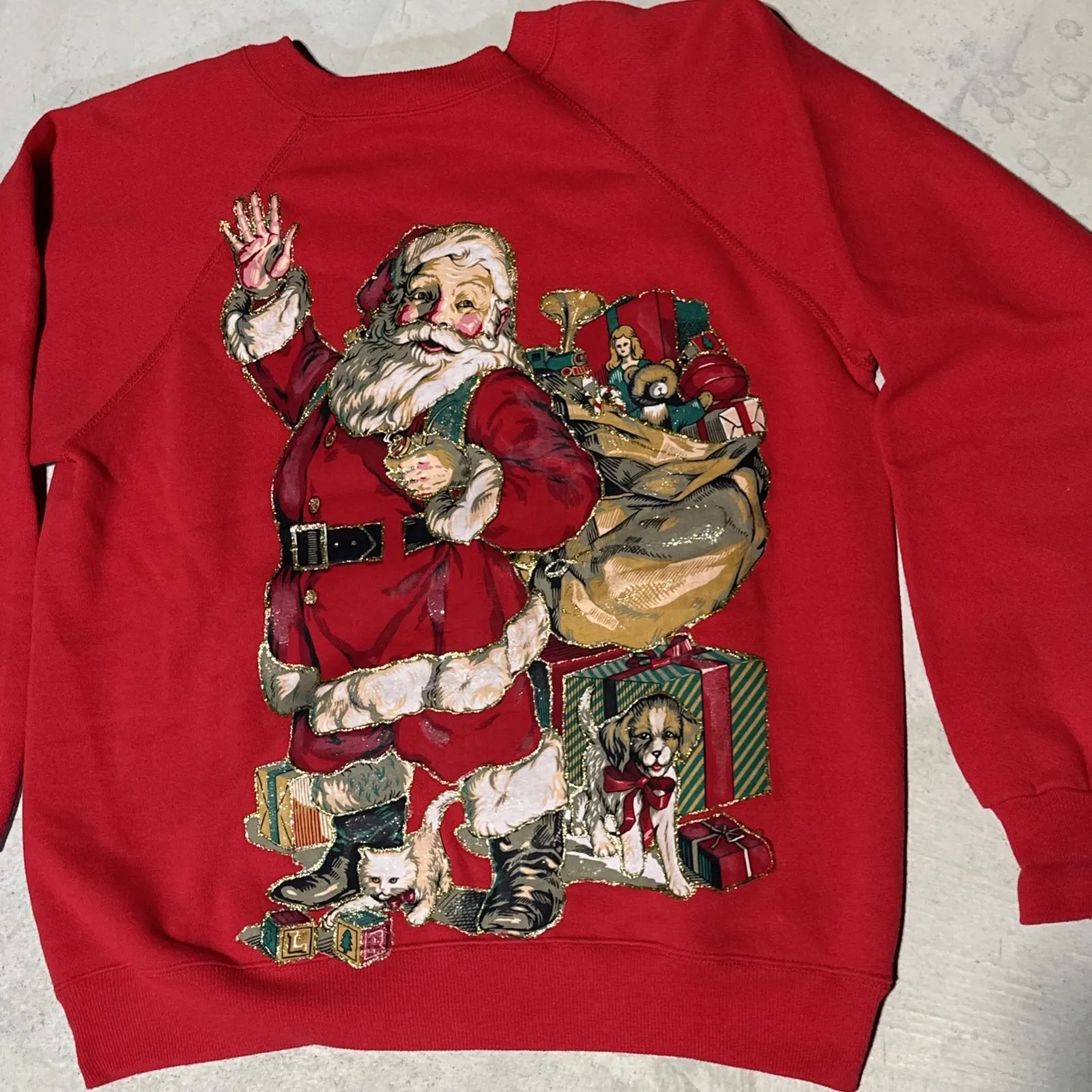 Vintage Christmas Sweater Women's SZ L Red Santa Claus Double Sided Home Made Size L - Image 4