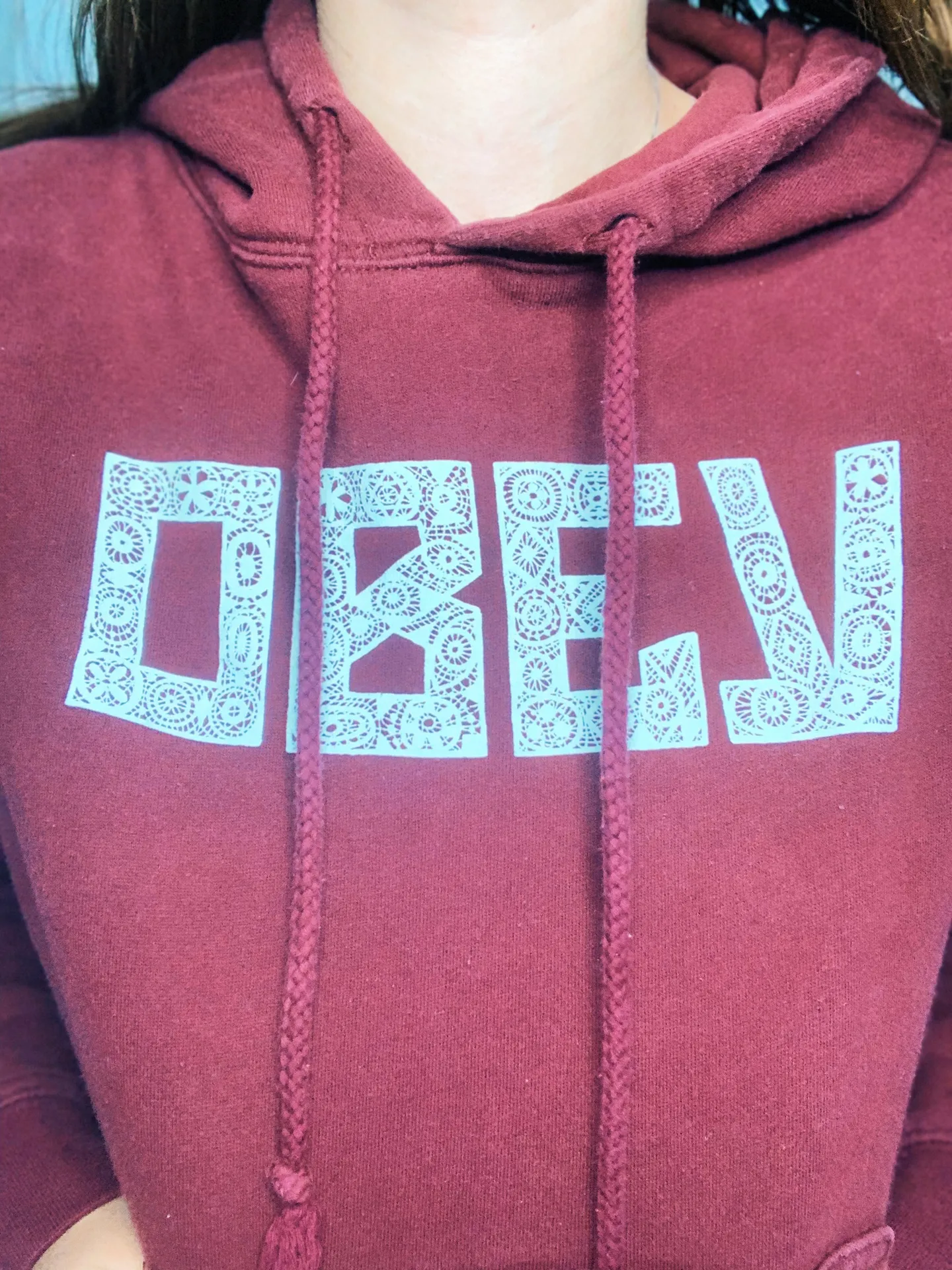 Obey Burgundy  hoodie - Image 3