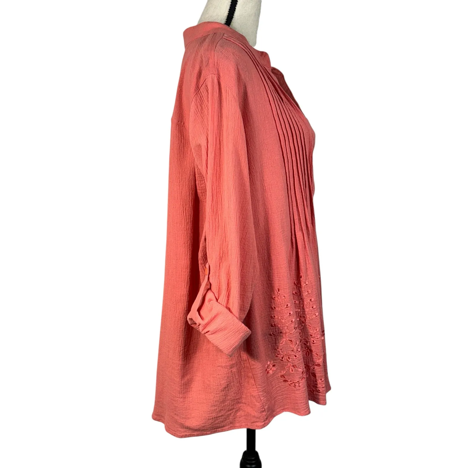 Soft Surroundings 3X-Large Glam Gauze Tunic Top Button-Up Long Roll-Tab Sleeves - Image 6