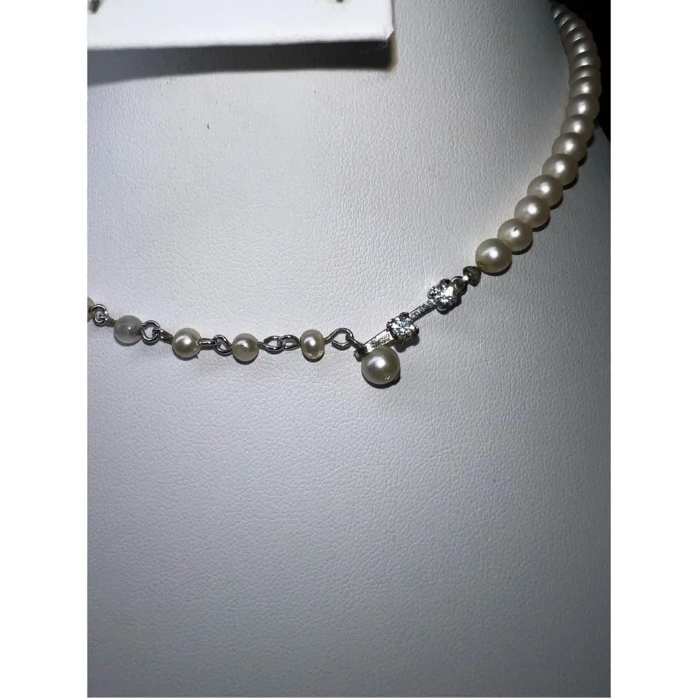 Vintage Signed‎ Marvella Faux Pearl with Rhinestone Hook Necklace - Image 4