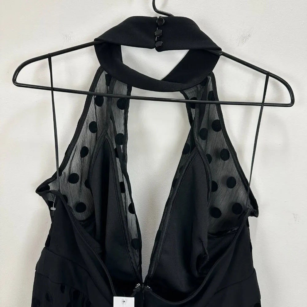 Topshop Maxi Dress Chiffon Polka Dot Black Halter Sleeveless Backless US 10 NWT. - Image 9