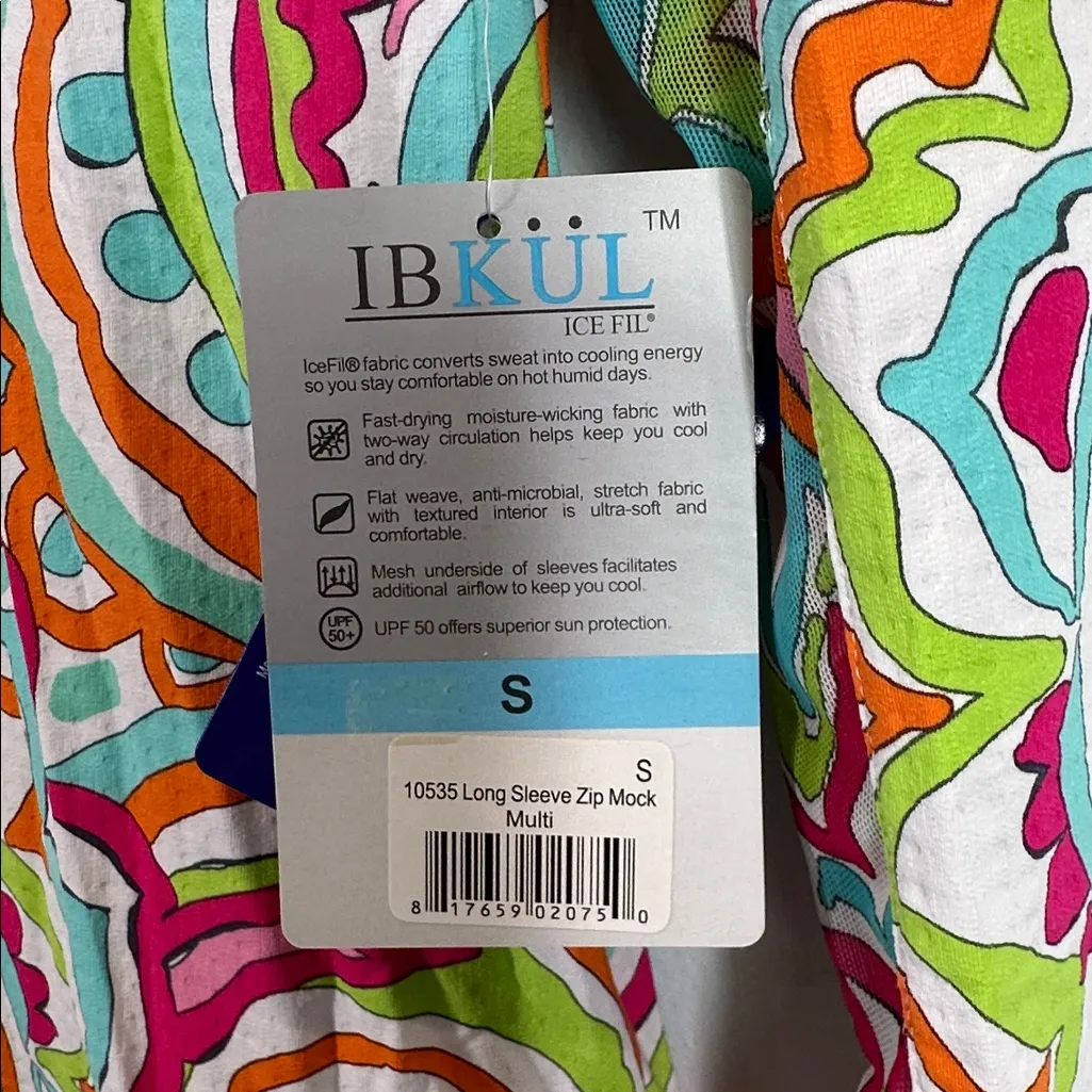 IBkul mock neck quarter zip printed UPF 50 sun long sleeve shirt size small Green - Image 6