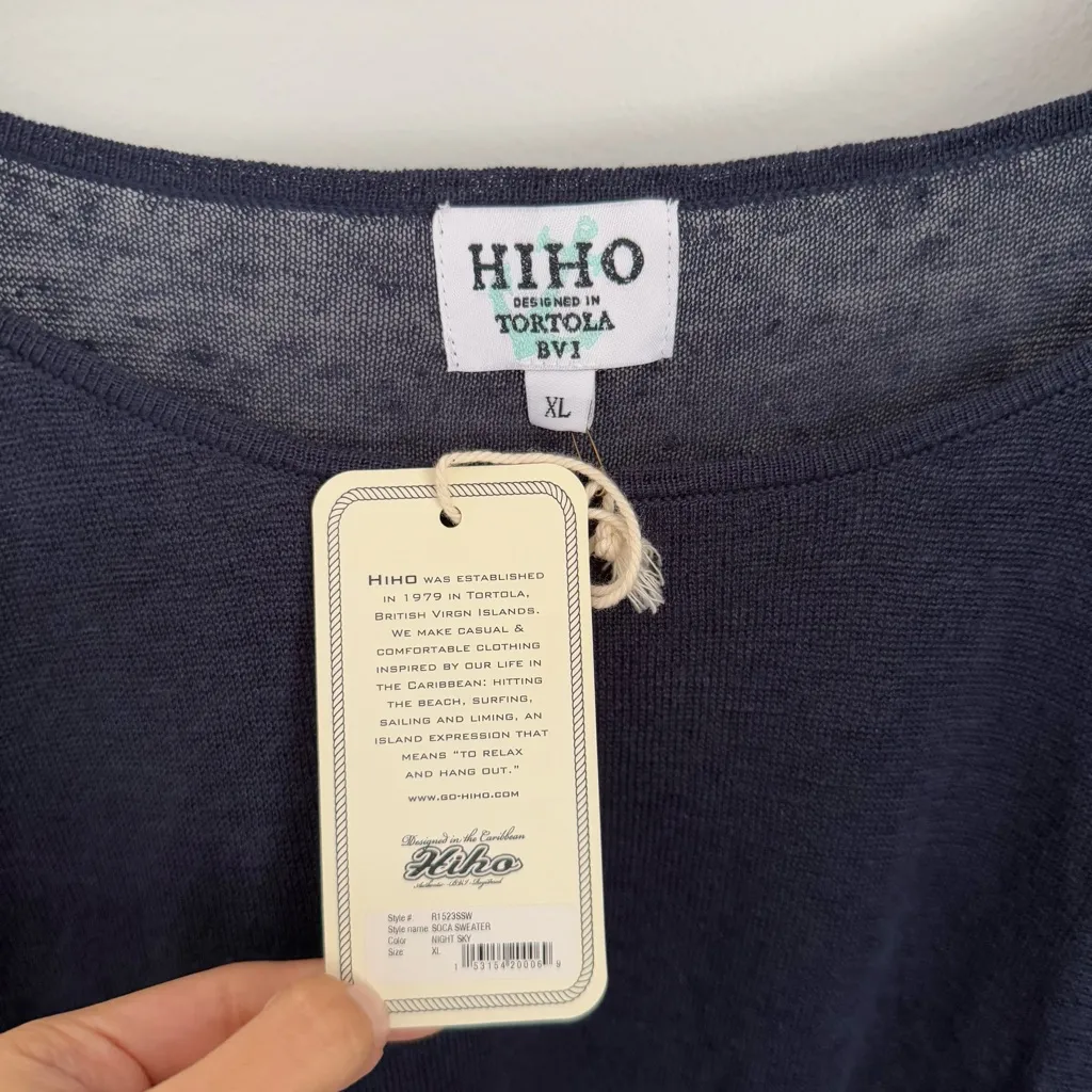 Hiho XL NEW Soca Sweater Night Sky Navy Relaxed Fit Beach Vacation 100% Linen Blue - Image 2