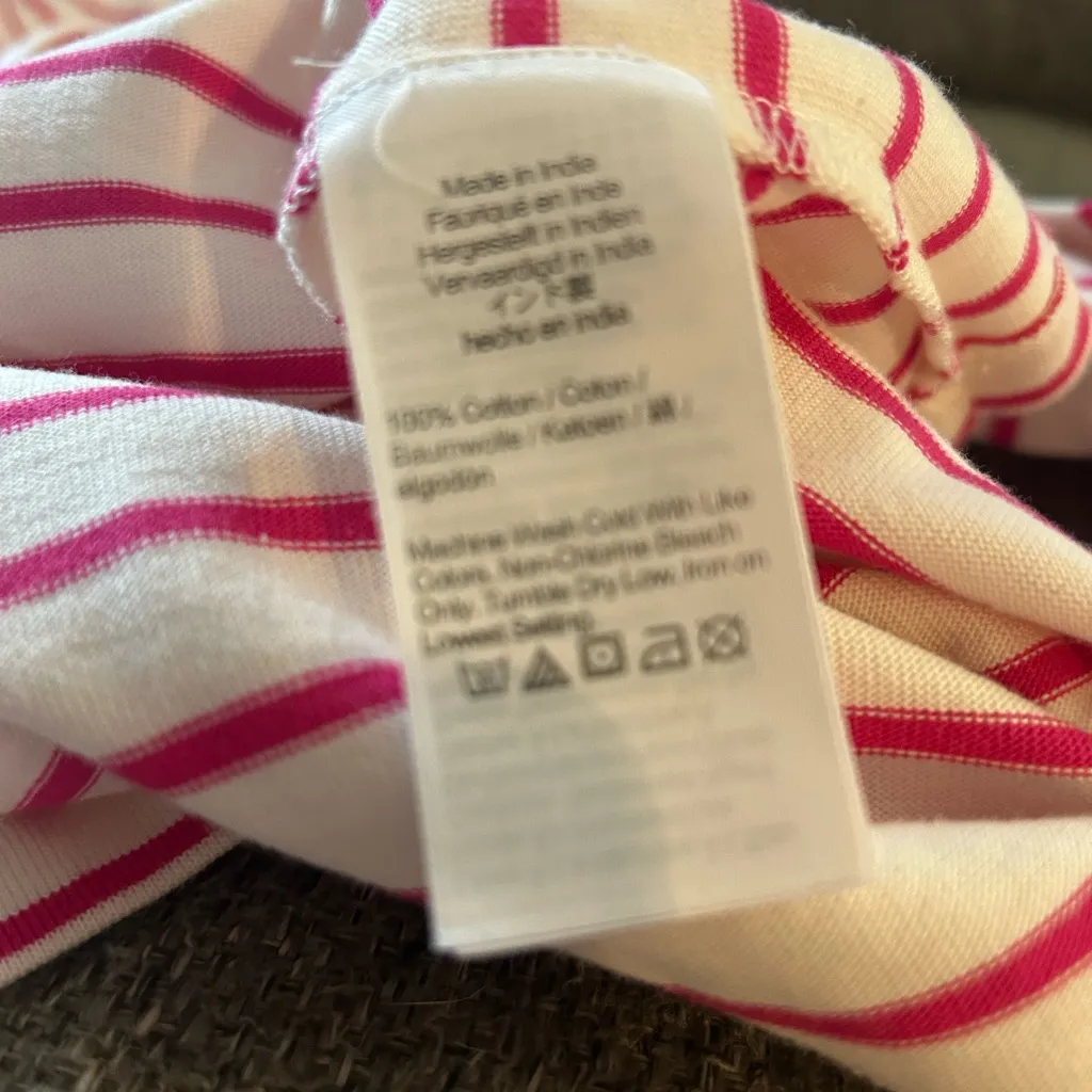 New J. Crew Women's Long Sleeve Pink & White Striped Tee w/Ruffle Collar | L - Image 6