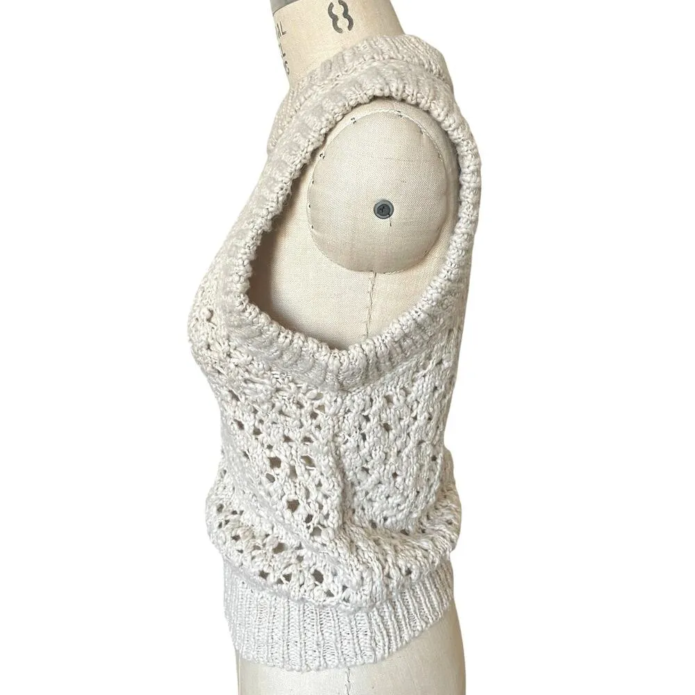 AMOMENTO Crochet Sleeveless Knit Sweater in Oatmeal Cream Size Small - Image 3