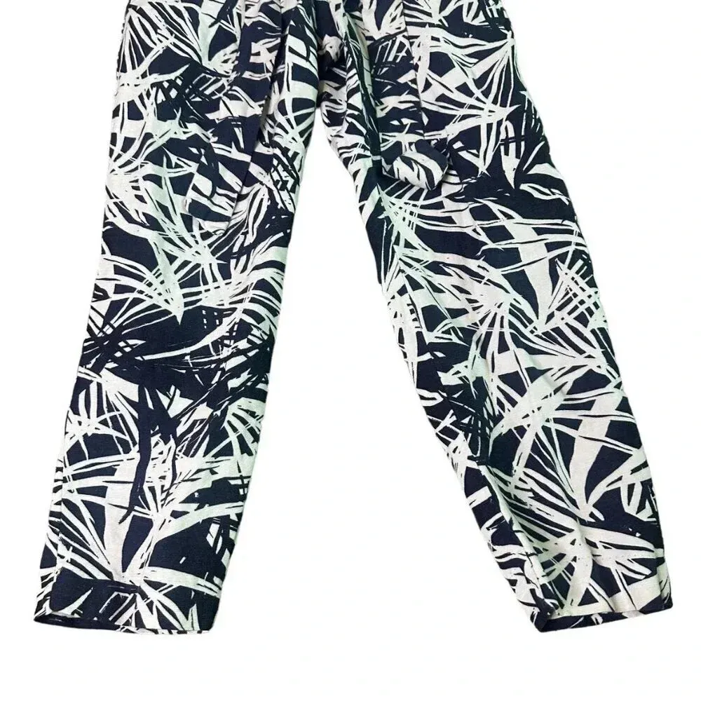 Ann Taylor Loft Navy White Tropical Print Jumpsuit Linen Strapless Size 2 Womens - Image 5
