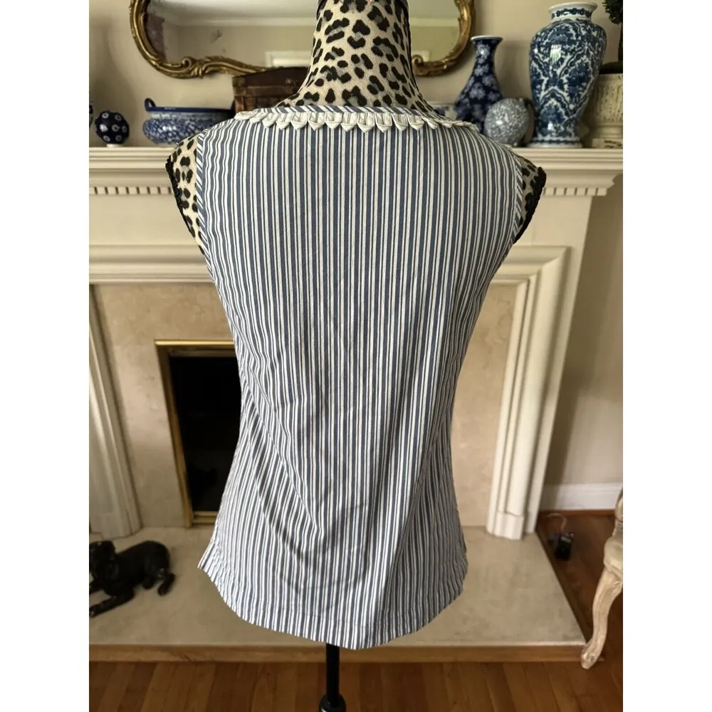 TALBOTS SLEEVELESS Blue & White Tank TOP SIZE 2 Stripes Cotton Blend Tunic GH - Image 4
