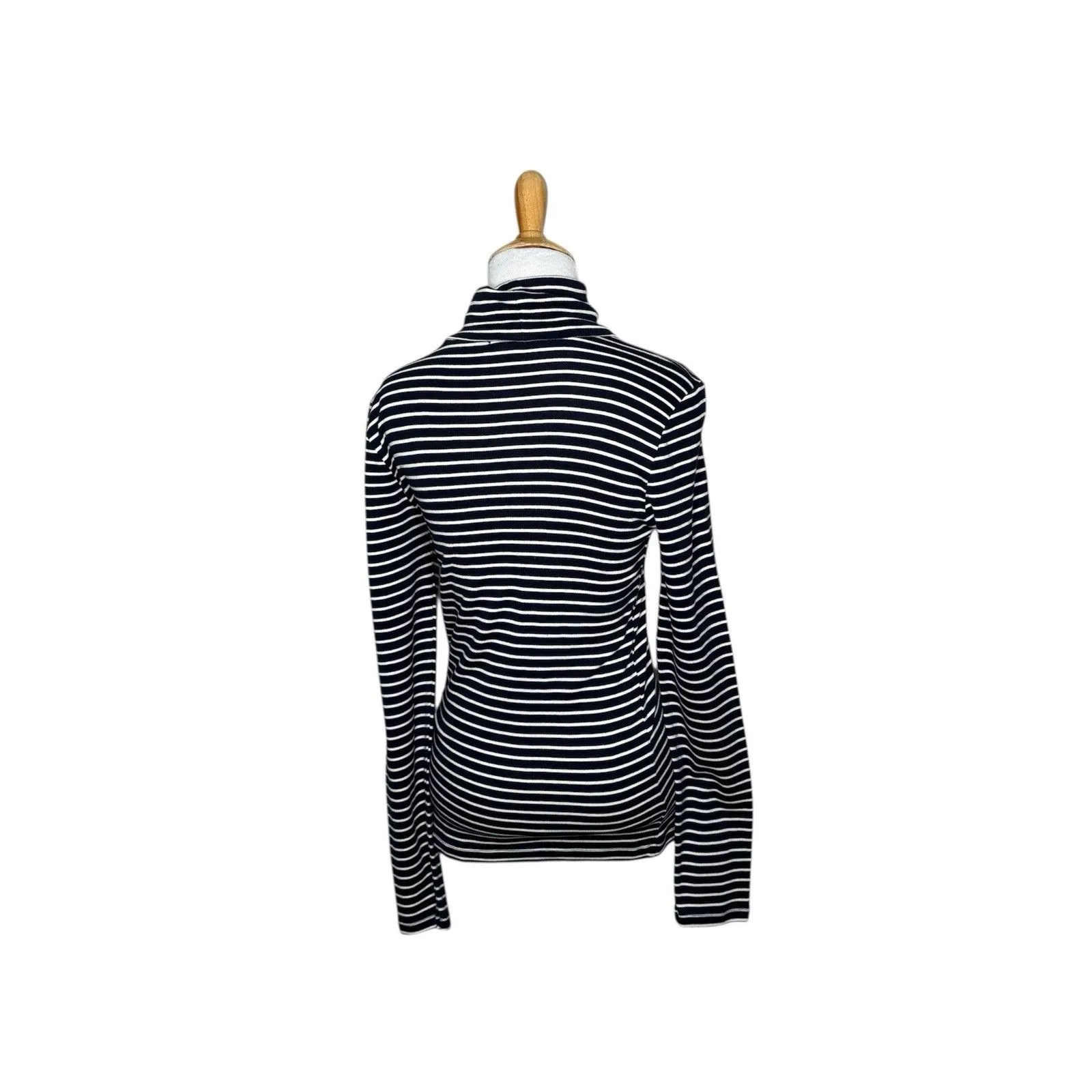 J Crew White Navy Blue Striped Turtleneck Long Sleeve Pullover Top Size Medium - Image 2