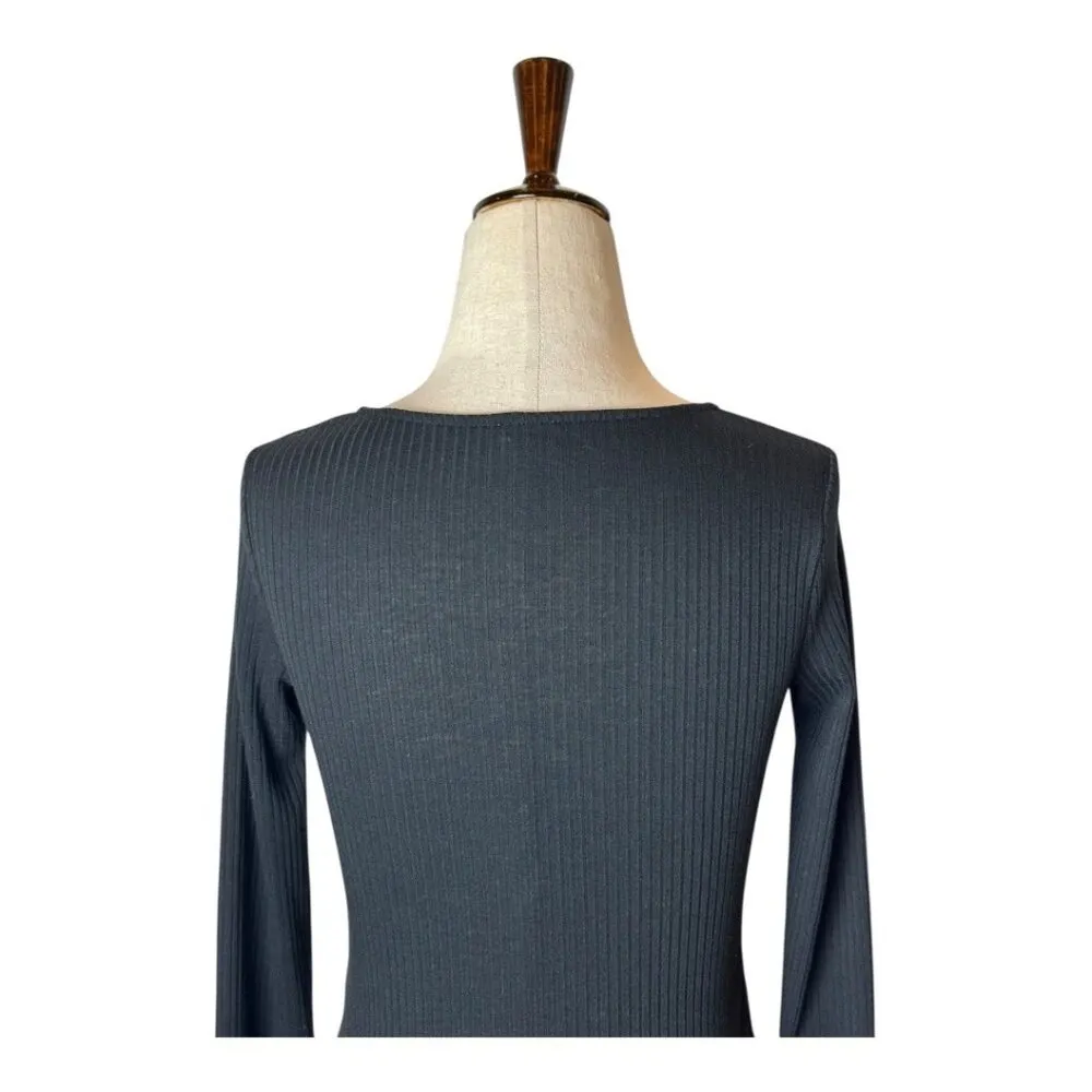 Aritzia Wilfred Sweater Women XXS Black Pearl Button Ribbed Knit Top Whimsigoth - Image 6