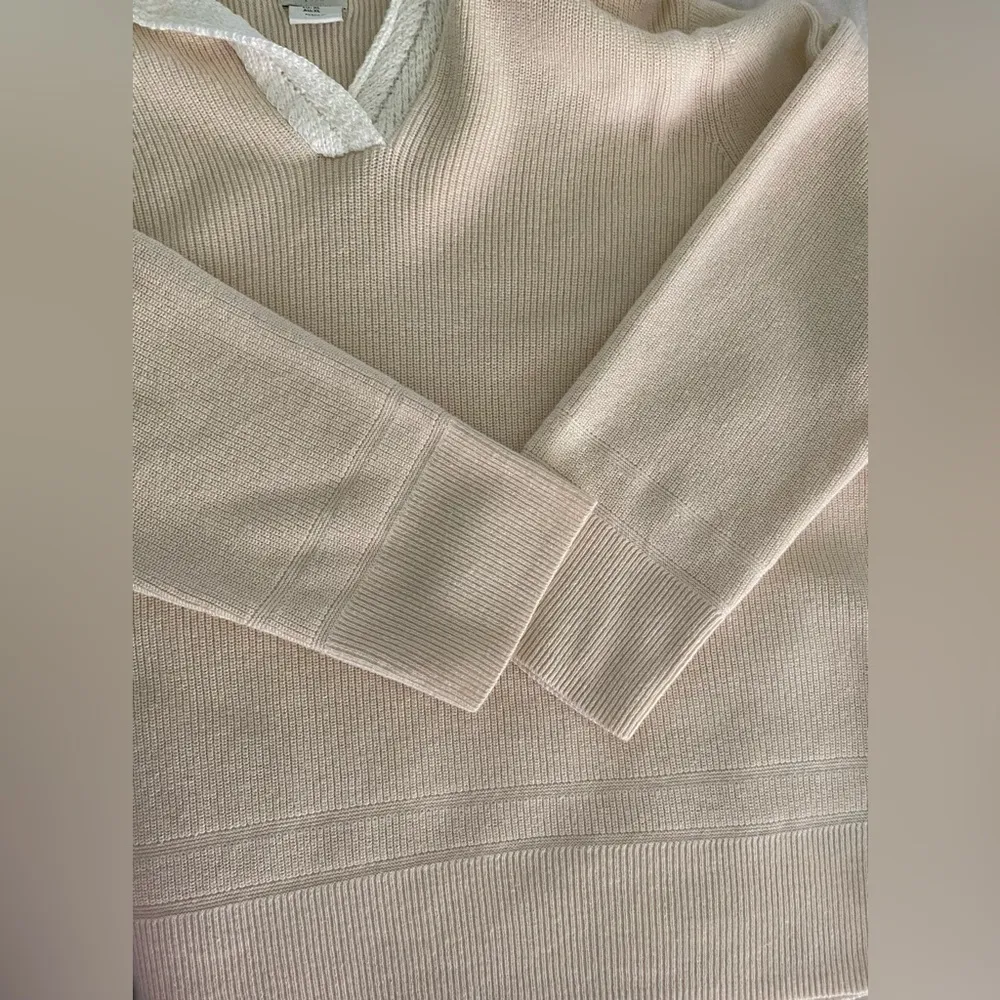 Joie V-neck Crochet Knit Collared 100% Cotton 3/4 Sleeve Sweater in Cream XL - Image 11