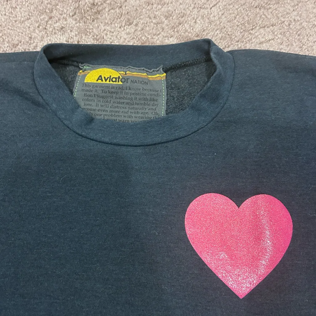 Aviator nation Charcoal Grey Glitter Heart Set Crewneck Sweatshirt Sweatpants - Image 4