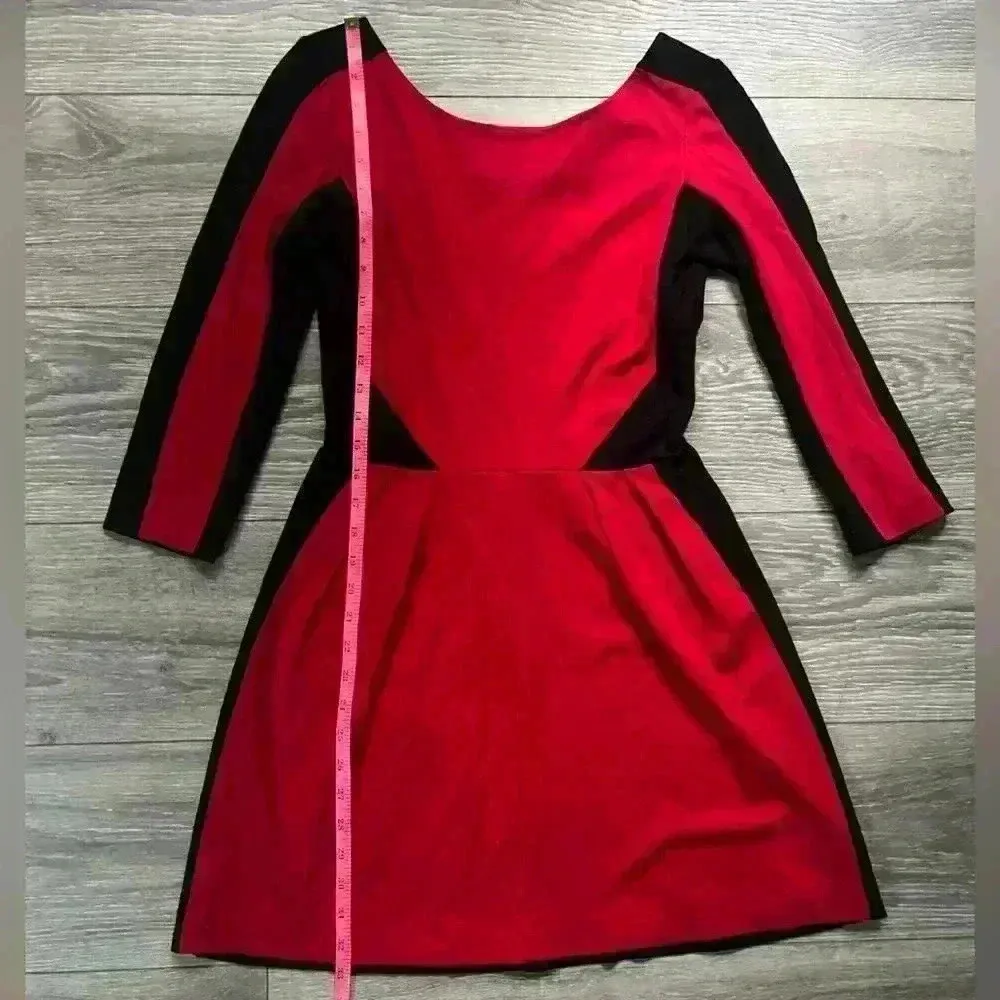 Amanda Uprichard Red Black Long Sleeve Scoop Neck Colorblock Mini Dress Size S - Image 6