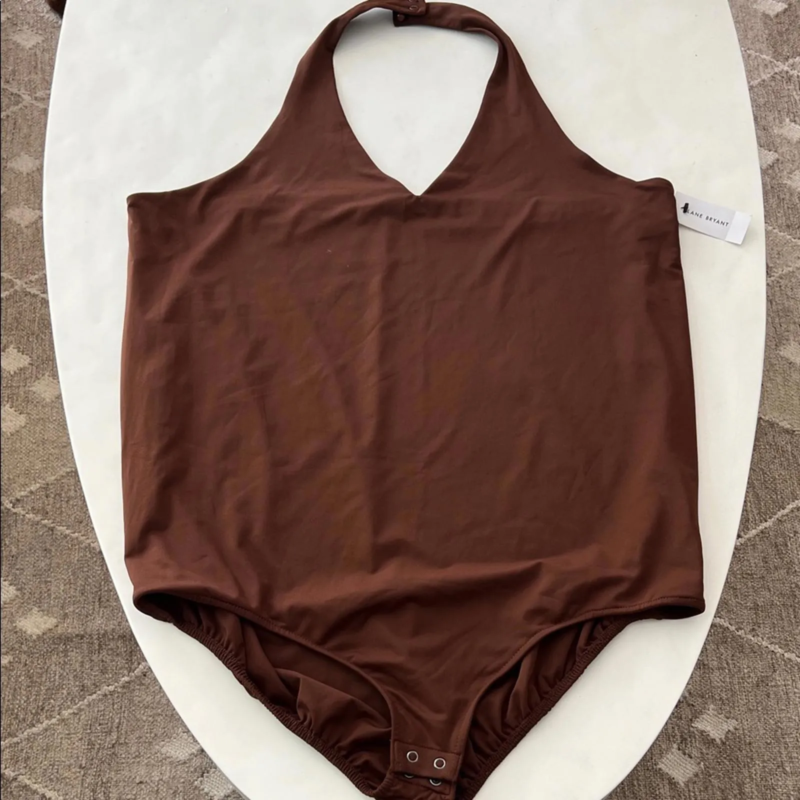 NWT Lane Bryant Fitted Double Layer Halter Bodysuit in Potting Soil Brown 22/24 - Image 4