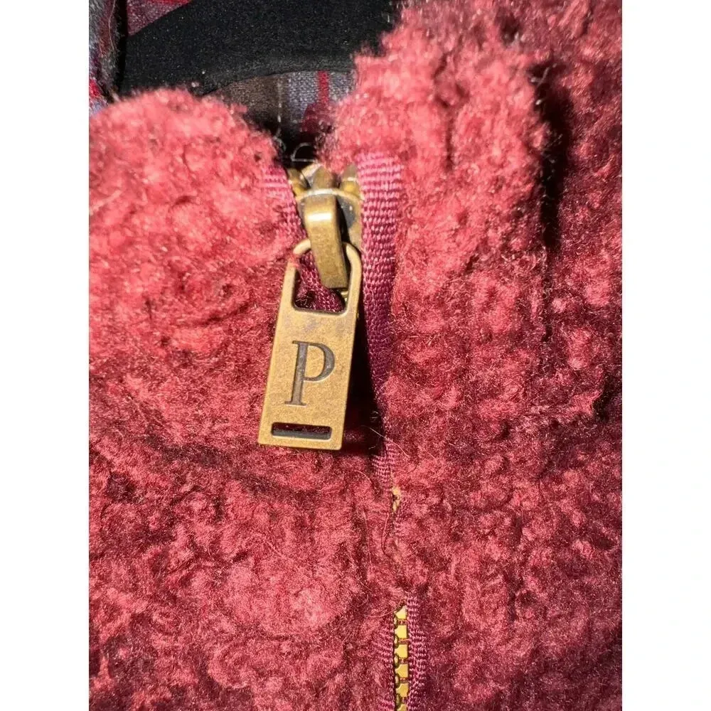 Pendleton Burgandy Sherpa pull over pleaid wool accents L - Image 10