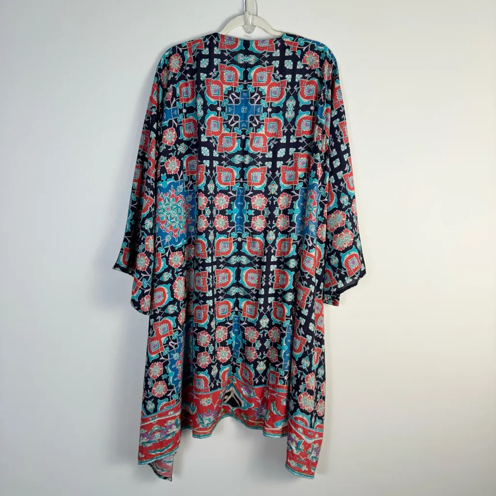 Tolani Collection Kimono Longline Cardigan 1X Blue Red Multicolor Abstract Print - Image 6