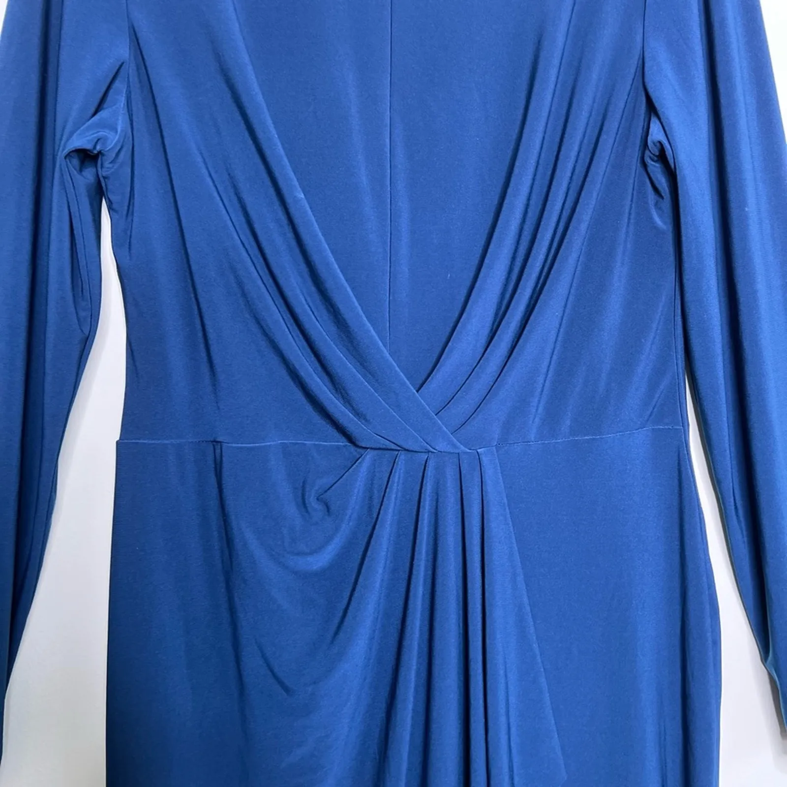 Lauren by Ralph Lauren Women's Blue Ruched Jersey Dress Size 14 - Image 6