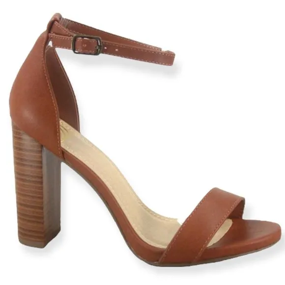 Delicious Shiner Open Toe Ankle Strap Tan High Heel Sandals Size 8 - Image 3