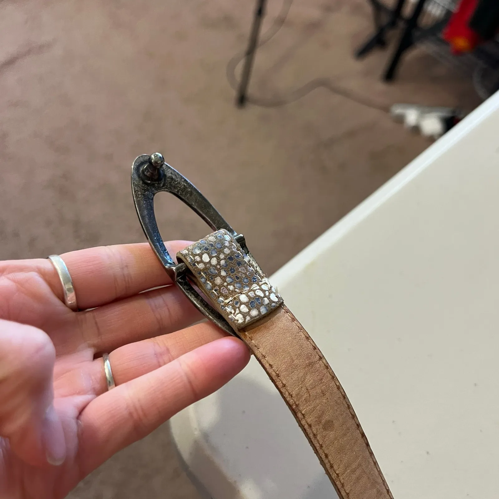 Cofi Made in Mexico Genuine Leather Oval Silver Buckle Belt Size 34 / Medium Tan - Image 5