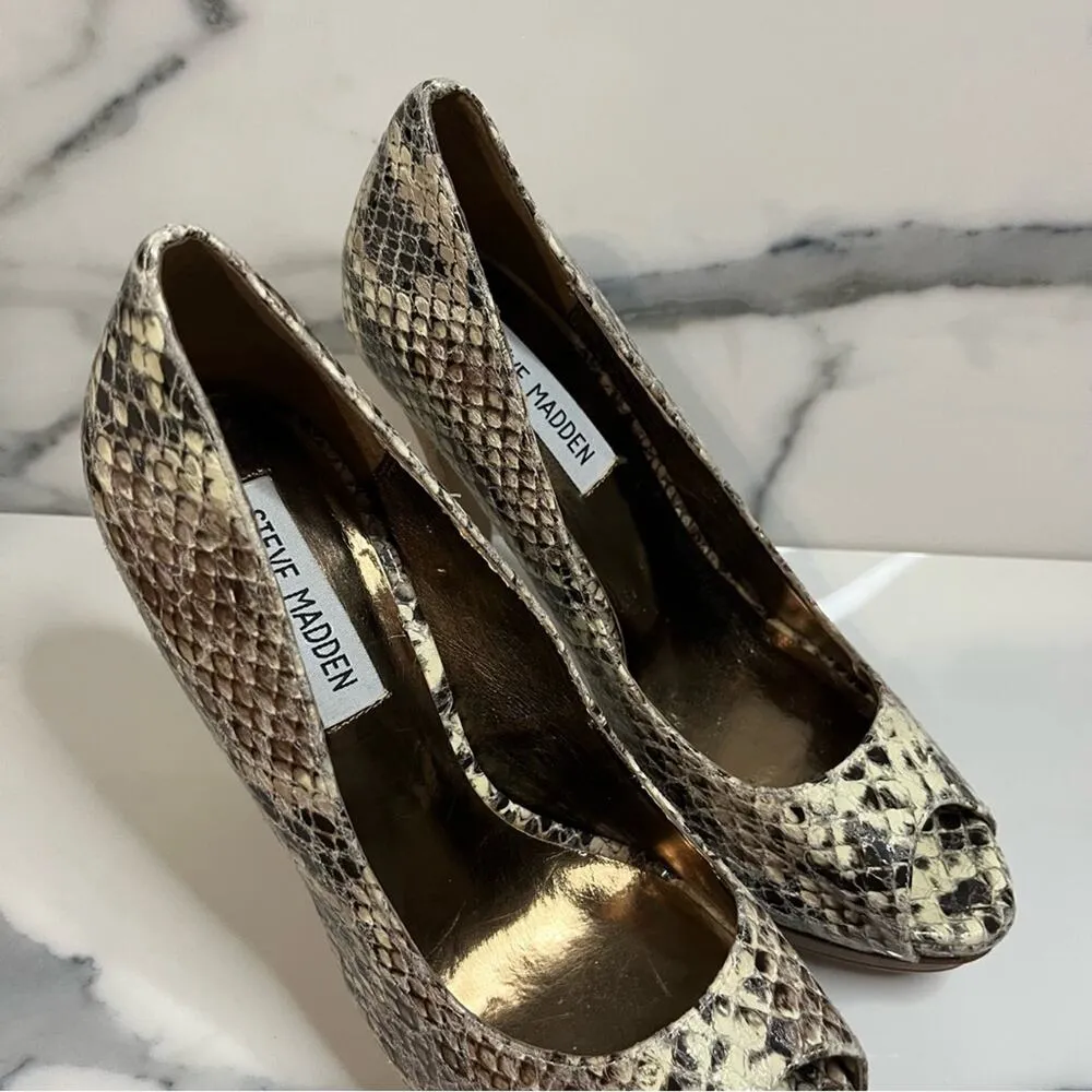 Steve Madden | Brown Cream Reptile Peeptoe Platform Disobey Heels Sz 7.5 - Image 2