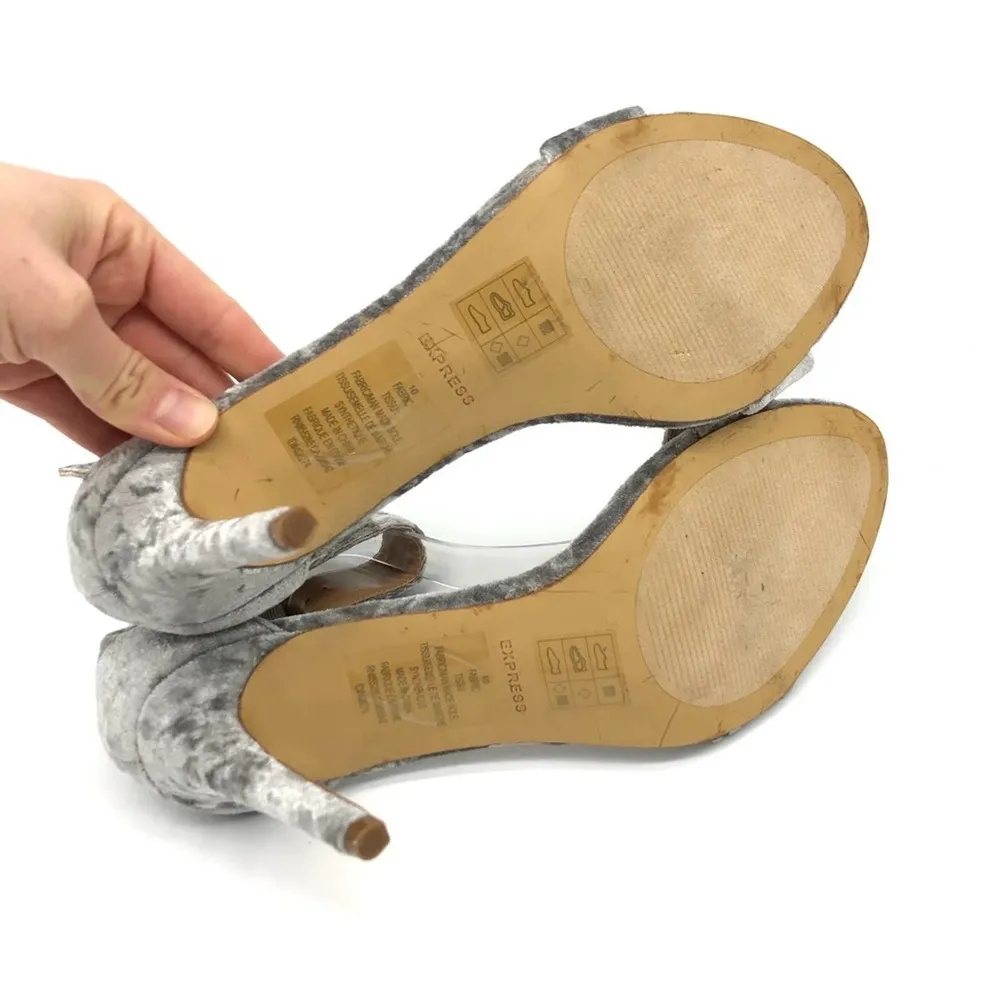 Crushed Velvet Ankle Strap Heels Silver 10 - Image 9