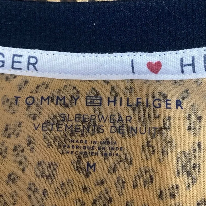 Tommy Hilfiger Beige Black Leopard Henley Thermal Sleepwear Pajama Set Size M - Image 4