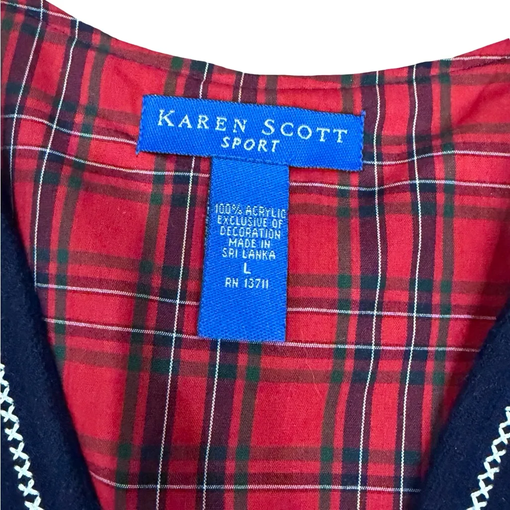 🎄 Karen Scott Women’s Christmas Vest - Snowflake Navy Plaid Lined Large ❄️ - Image 3