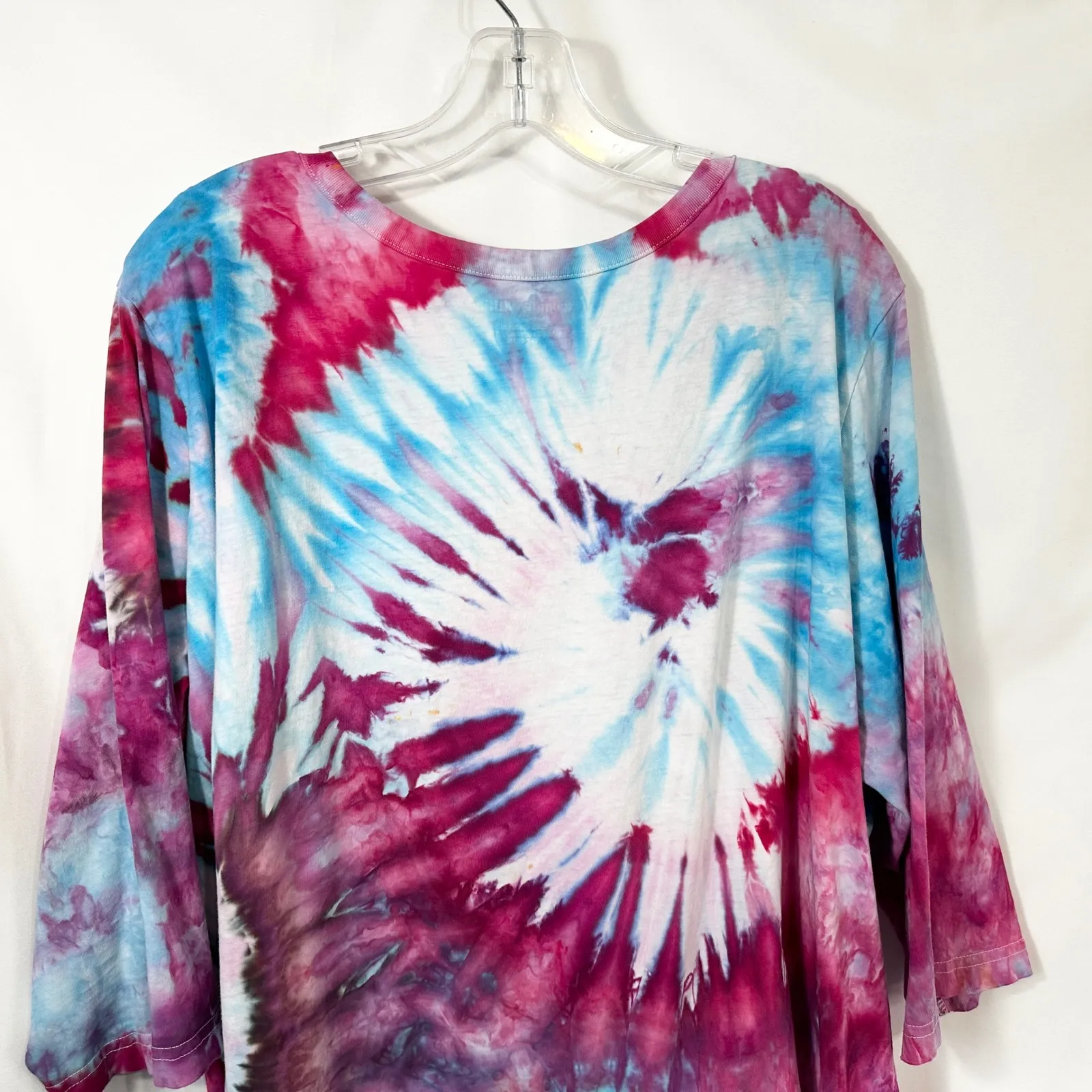 Woman Within Plus Size 3X Top Handmade Tie Dye Cotton Pink Blue Spiral Boho 894 - Image 8